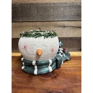 Crazy Mountain Snowman Head Candle Holder Candy Dish Planter